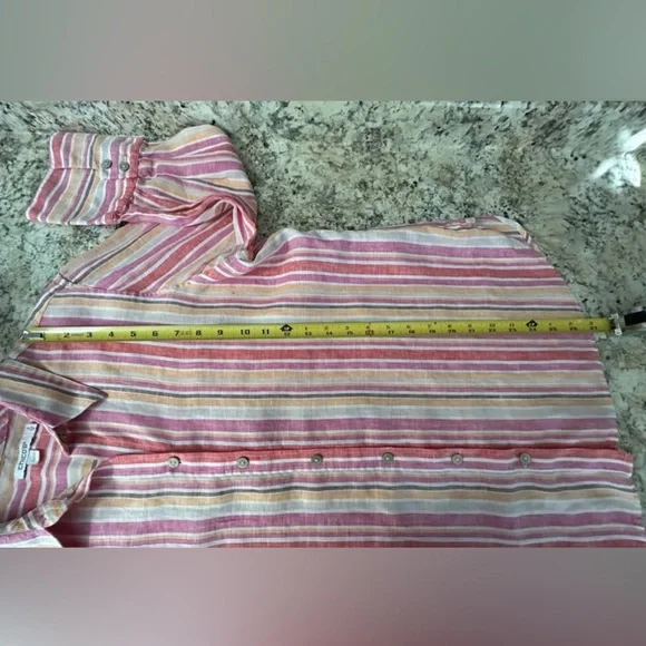 Chicos 100% Linen Striped Button Up Blouse Top Size M - Picture 10 of 11